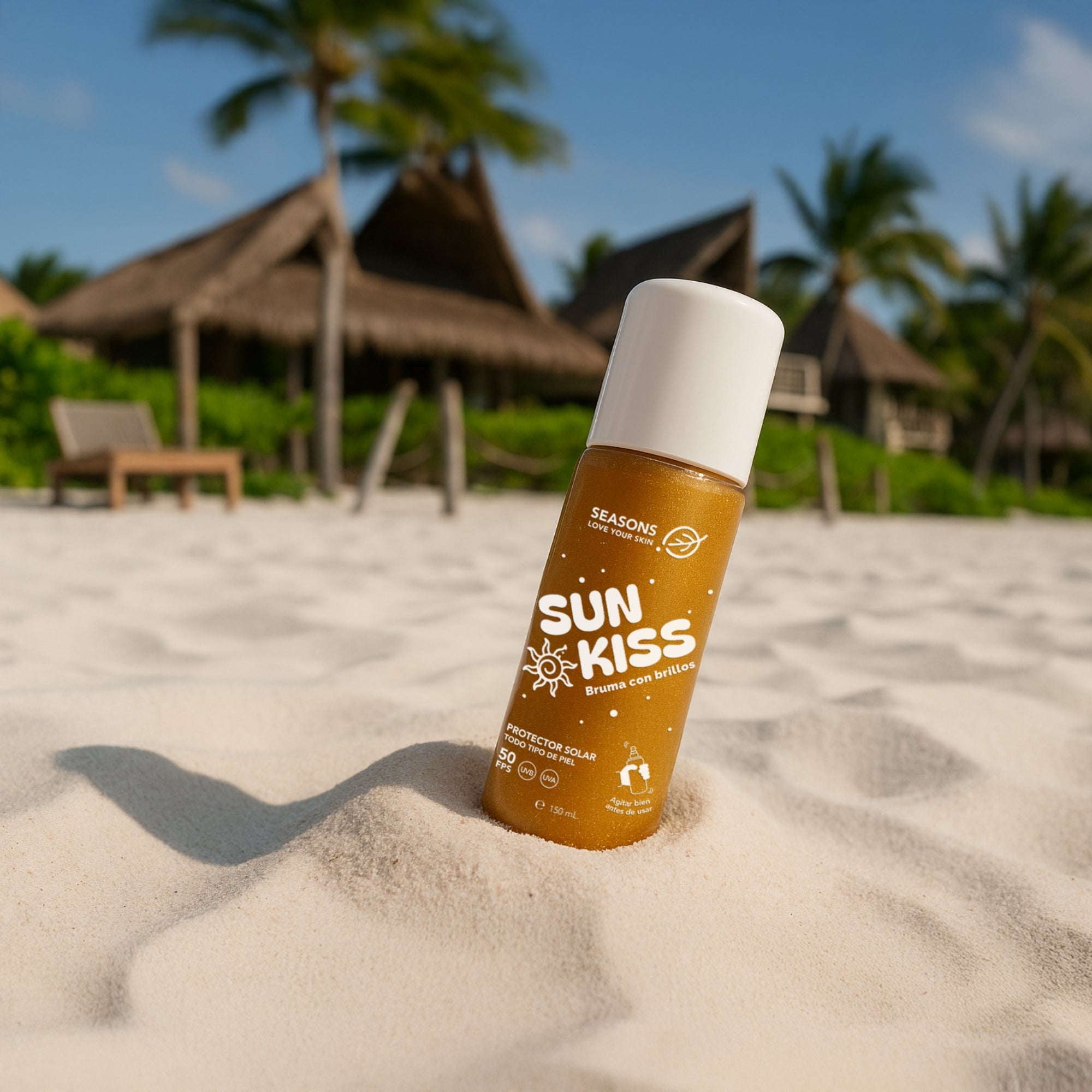Protector solar FPS50 Sun Kiss Bruma con brillos 150 ml - Seasons Love Your Skin