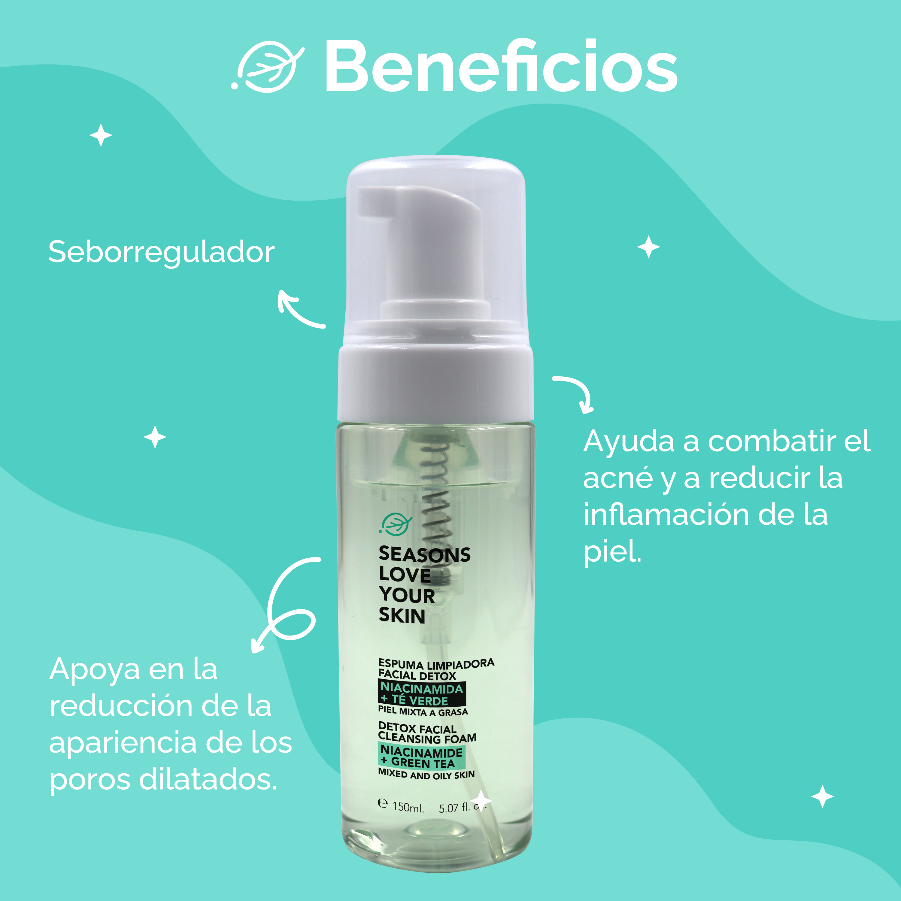Dermolimpiador Espuma Niacinamida + Té Verde 150 Ml - Seasons Love Your Skin