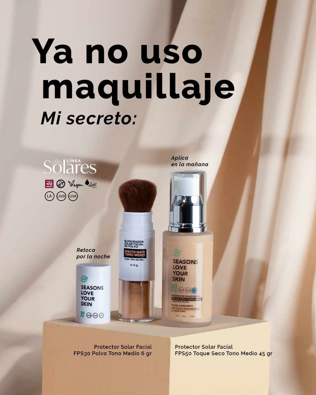 Seasons Kit Protección Solar con Color FPS 50 | Sticks Rojo + Bronzer + Polvo Matificante Tono Medio - Seasons Love Your Skin