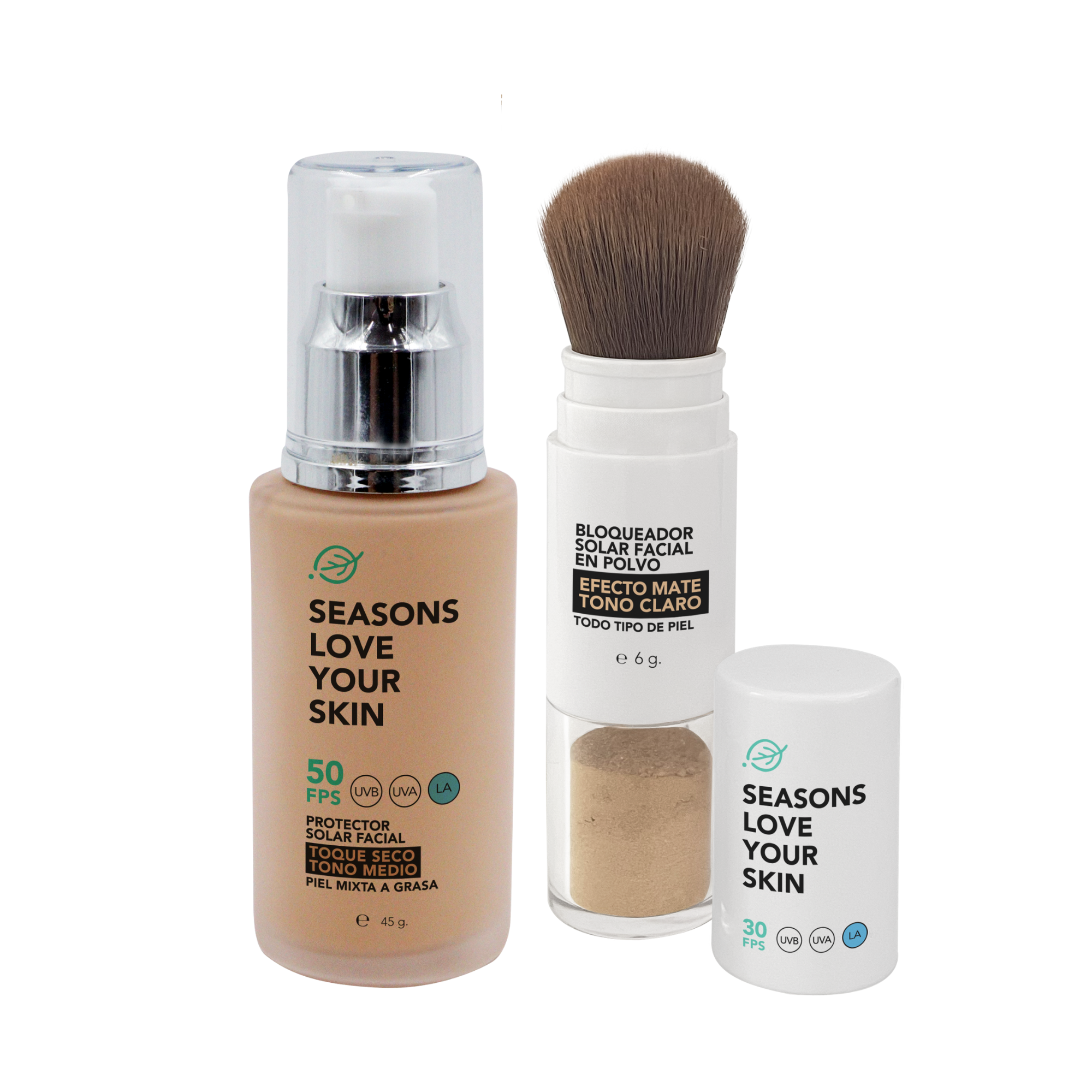 Dúo Solar Antibrillo: Protección y Retoque Todo el Día tono Claro