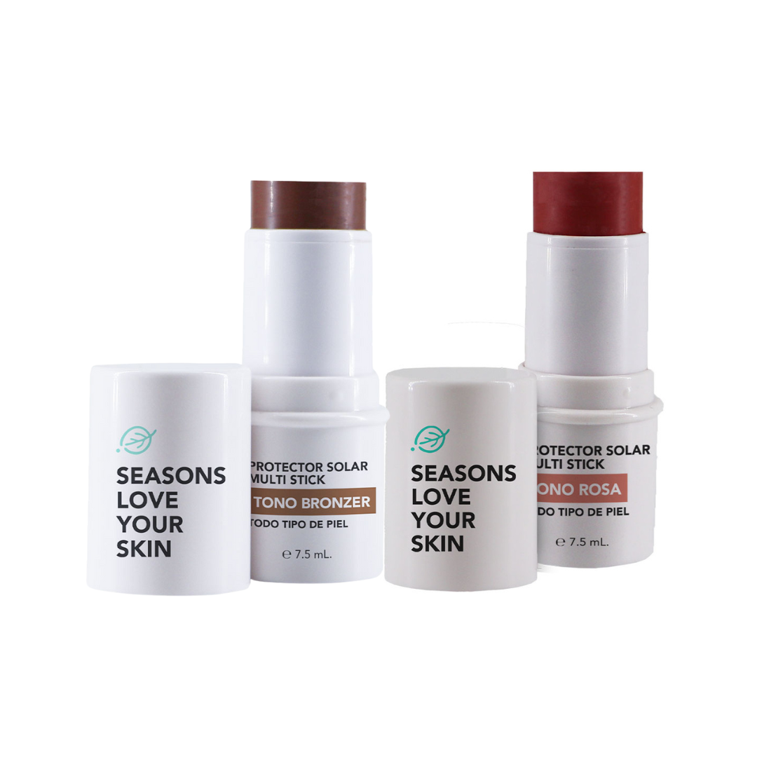 Protector Solar FPS50 Multi Stick Dúo Bronzer + Rosa | Rubor, Labial y Sombra | Protección + Color Natural
