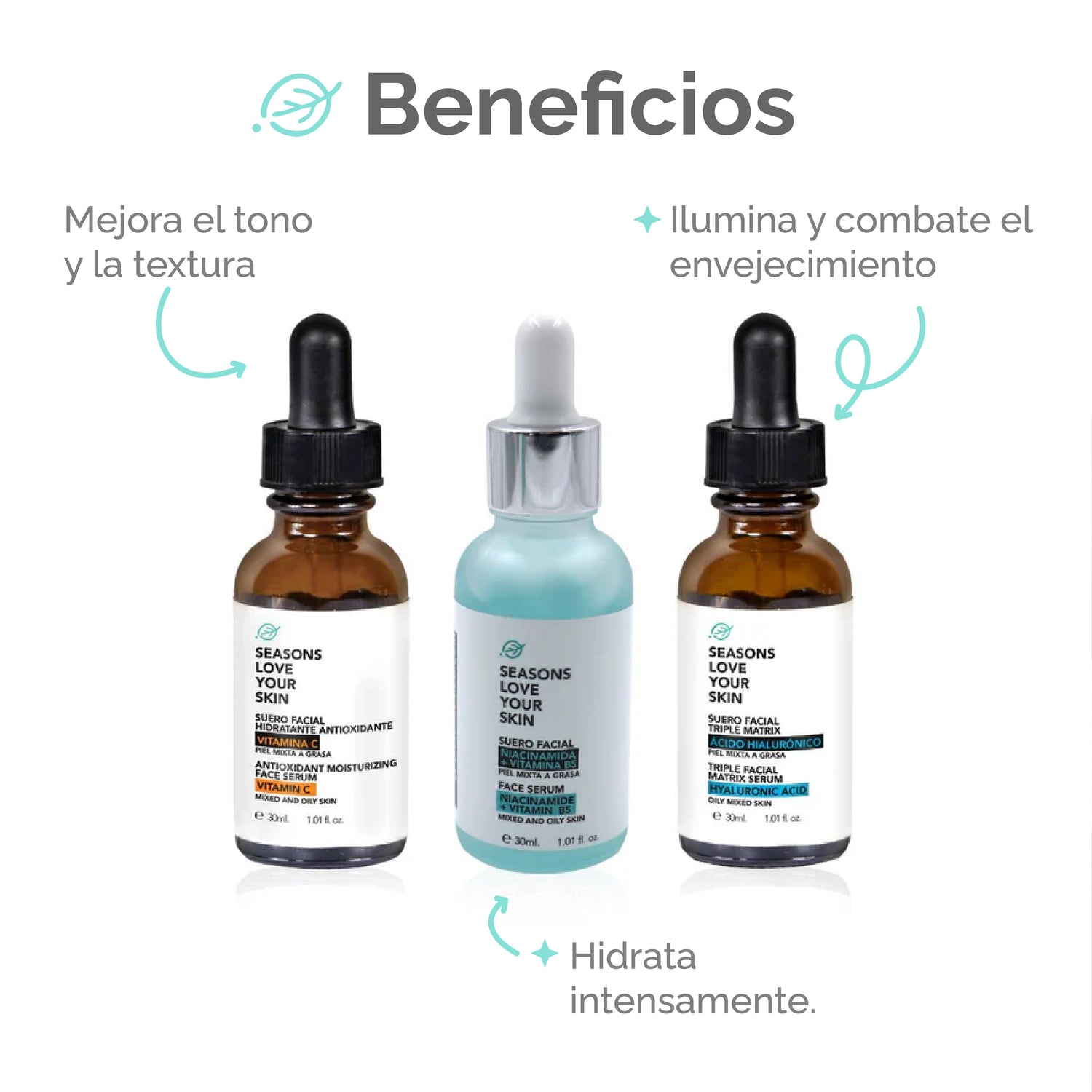 KIT 3 SERUMS- Vit C + Niacinamida + Ácido Hialuronico