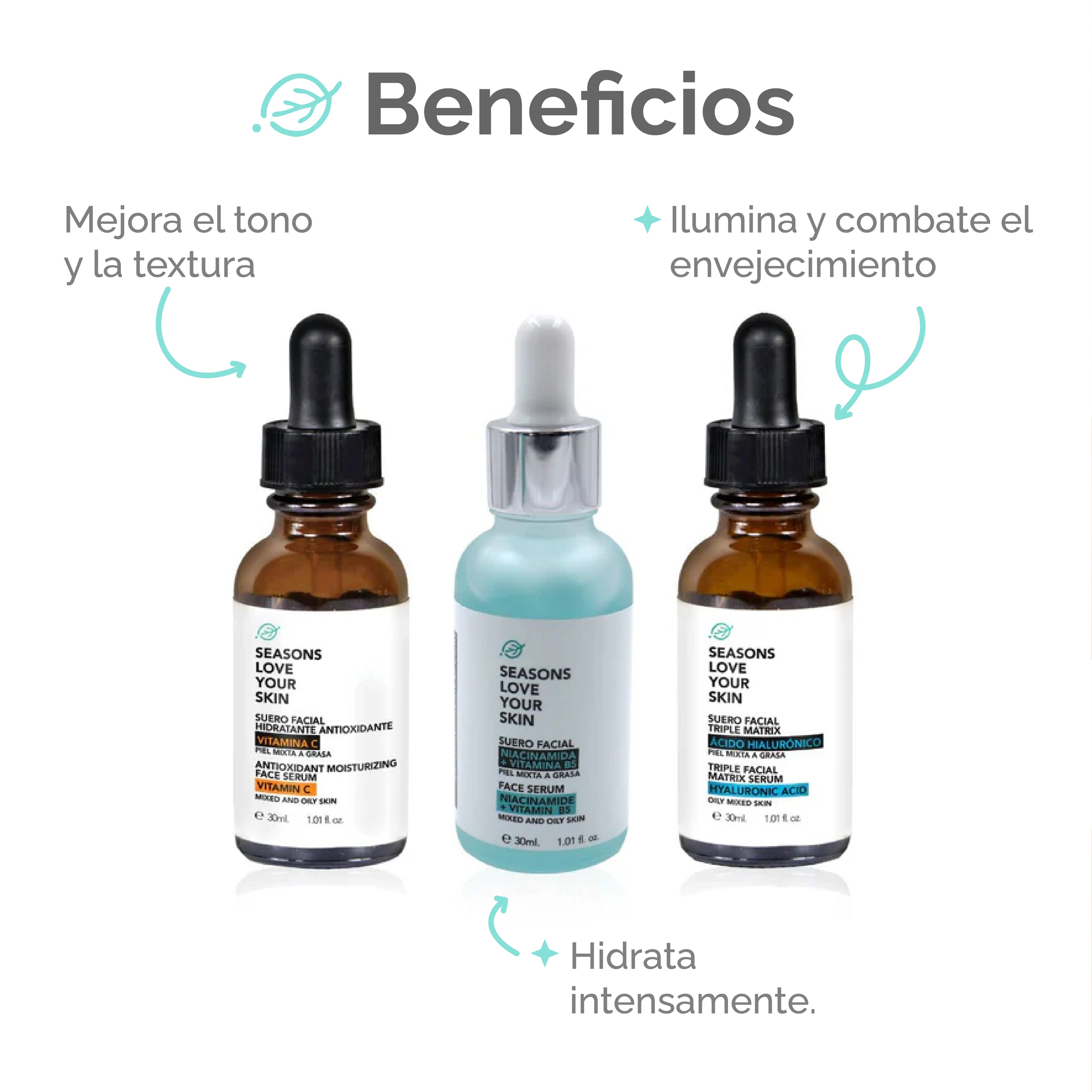 KIT 3 SERUMS- Vit C + Niacinamida + Ácido Hialuronico