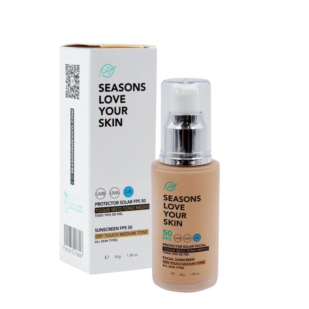 Protector Solar Fps50 Toque Seco, Tono Medio 45 Gr
