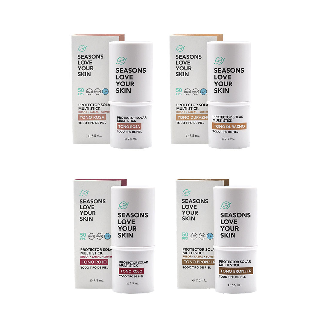 Colección Multi Stick FPS50 — Rojo, Rosa, Bronzer y Durazno