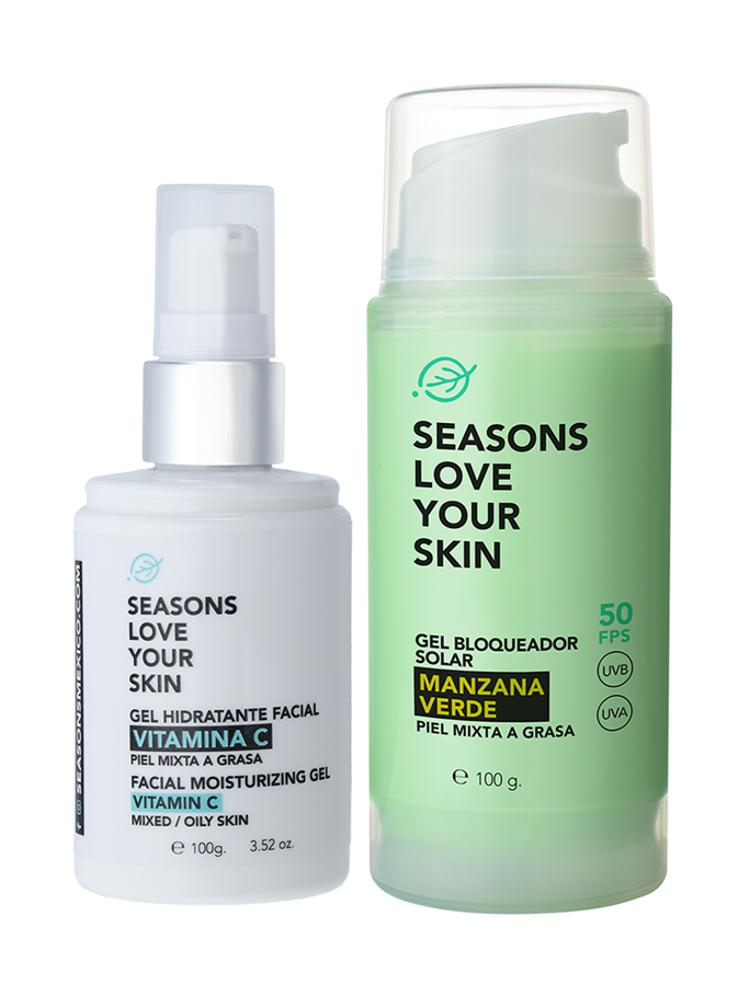 Glow Antioxidante FPS50 Gel bloqueador de manzana + Gel Hdratante Vitamina C