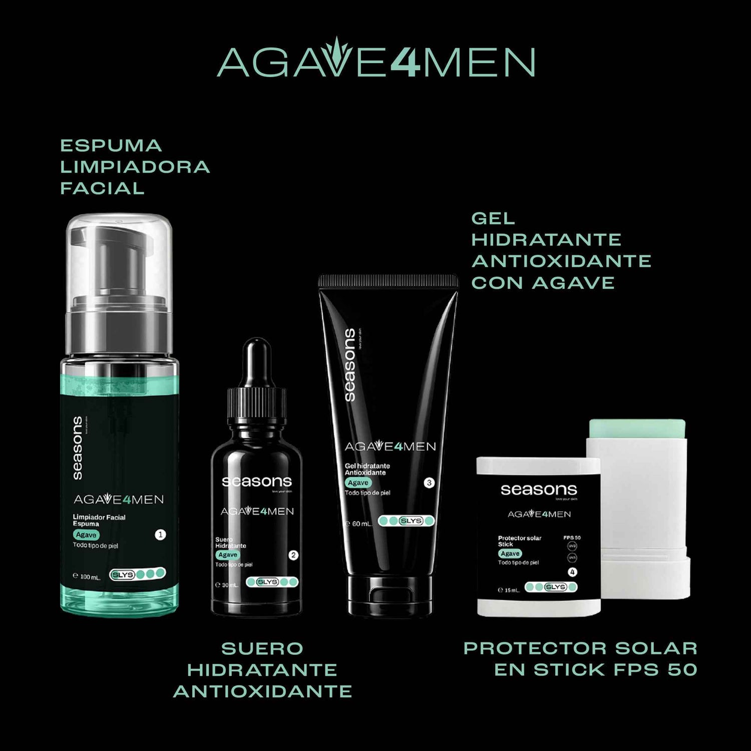 Kit Agave 4 Men: Rutina Completa de Hidratación y Protección FPS 50
