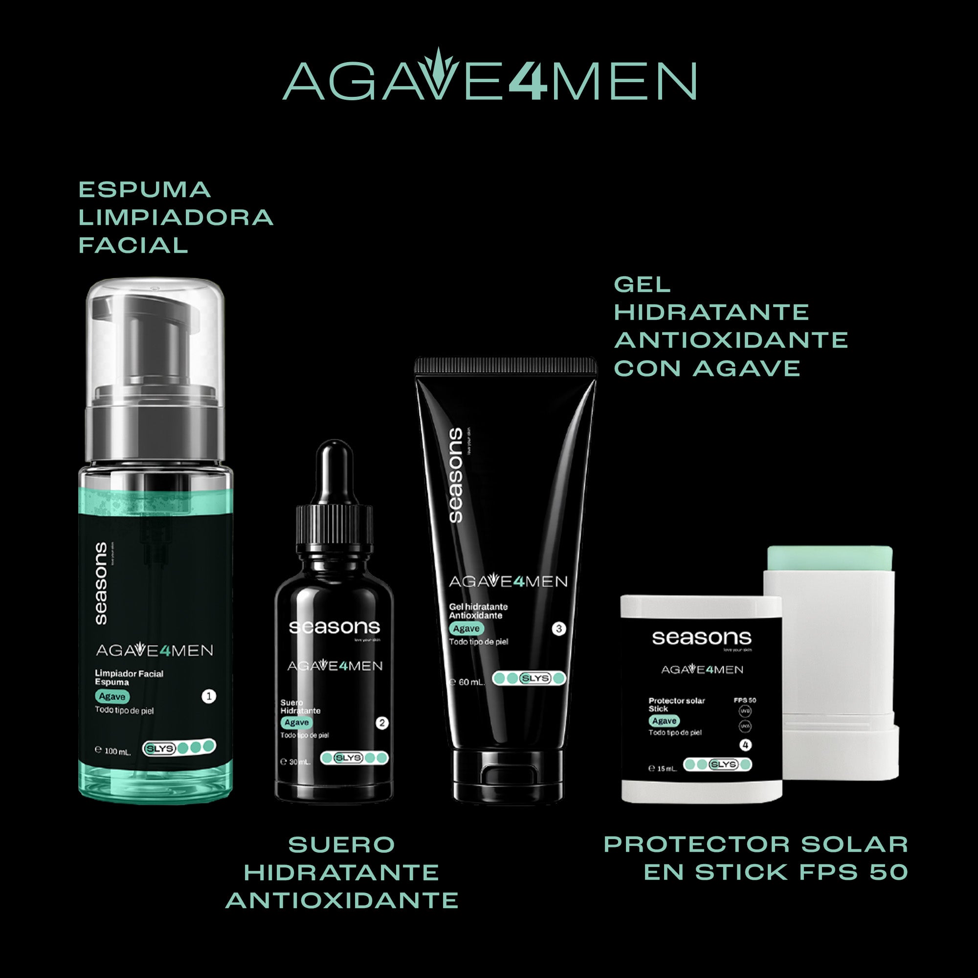 Kit Agave 4 Men: Rutina Completa de Hidratación y Protección FPS 50