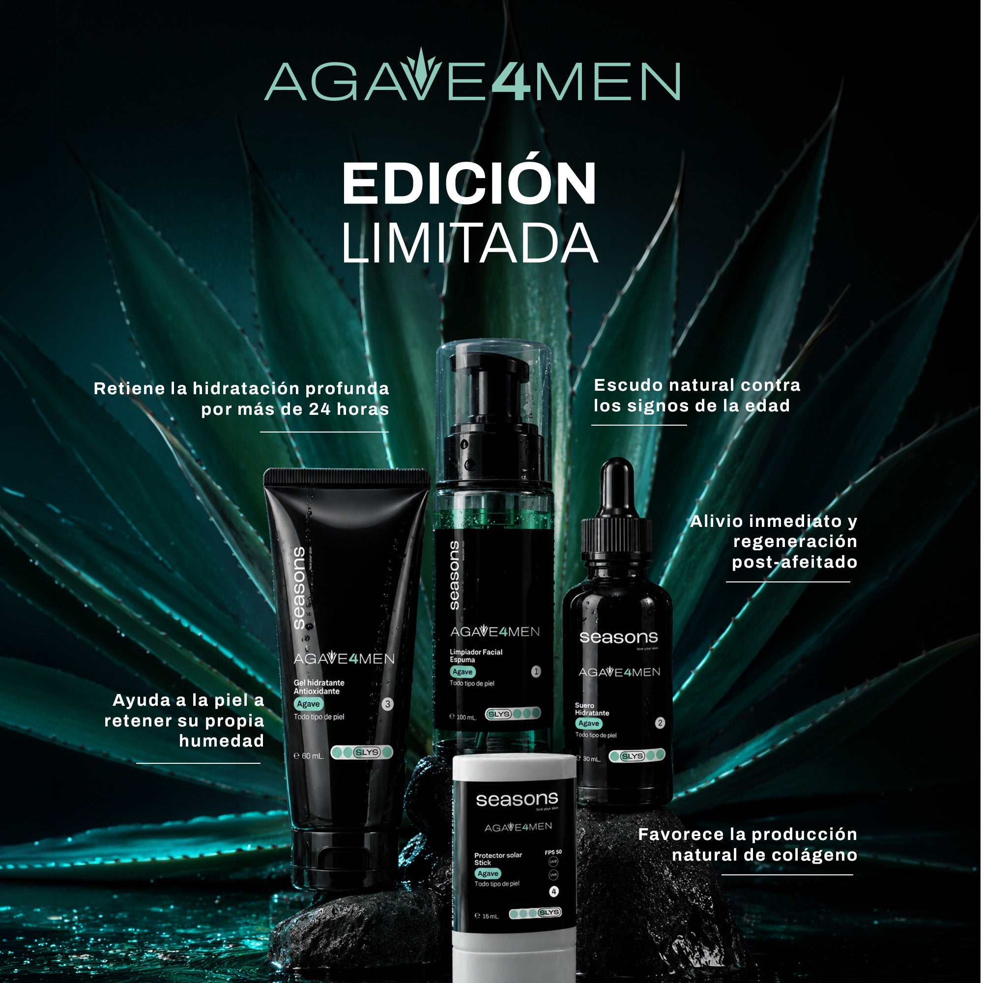 Kit Agave 4 Men: Rutina Completa de Hidratación y Protección FPS 50