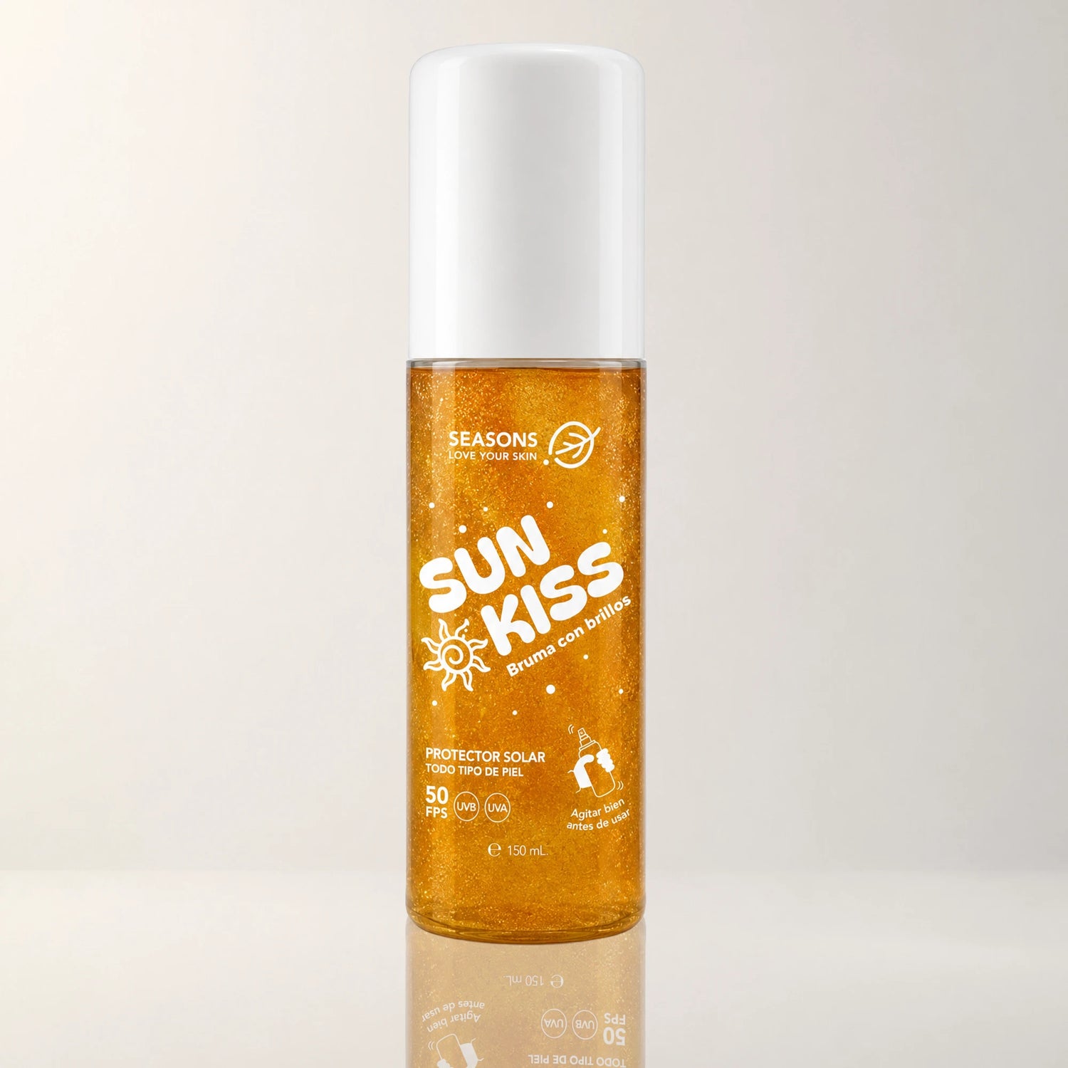 Protector solar FPS50 Sun Kiss Bruma con brillos 150 ml