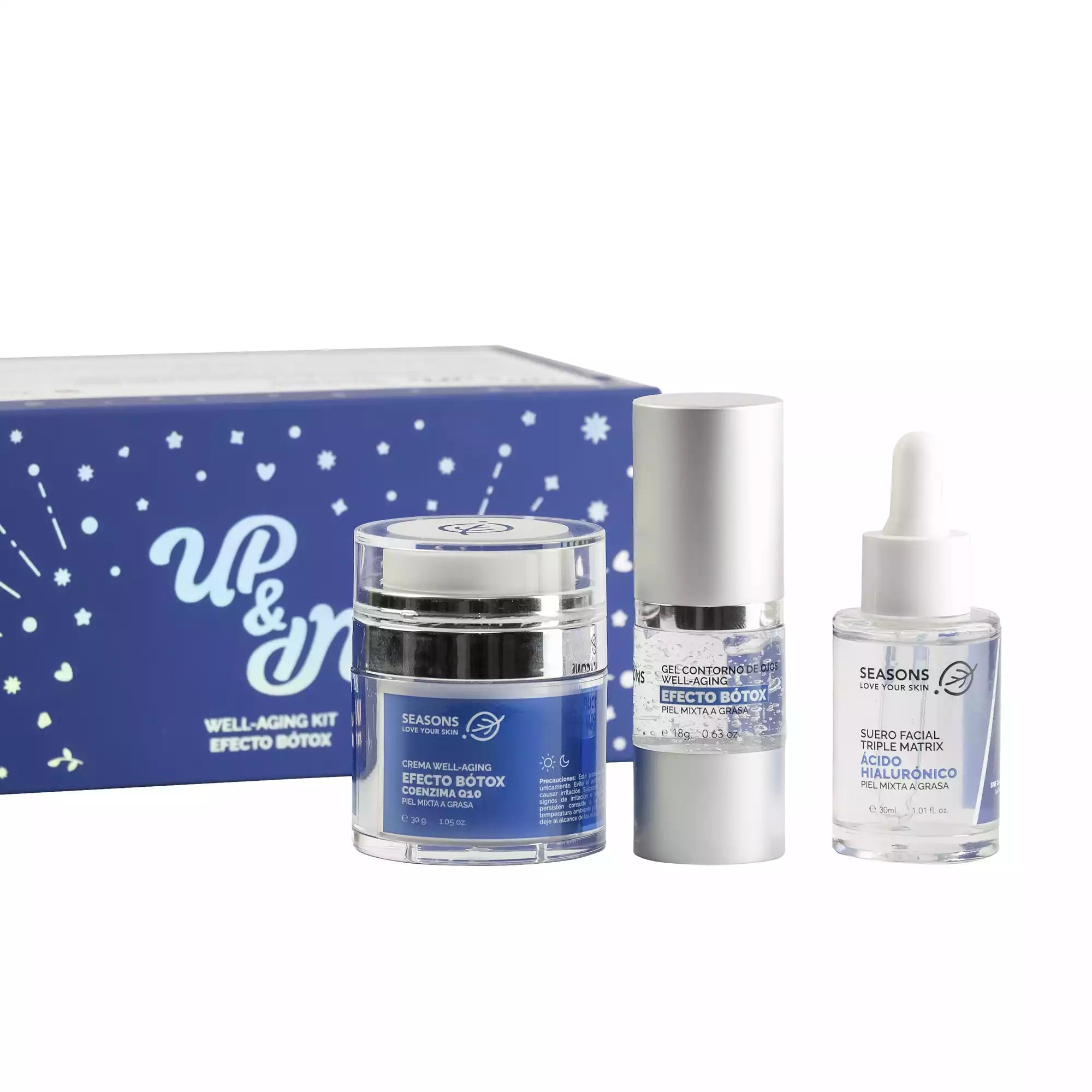 Kit Up &amp; Up Well-Aging – Ácido Hialúrónico y Coenzima Q10 3 piezas - Seasons Love Your Skin
